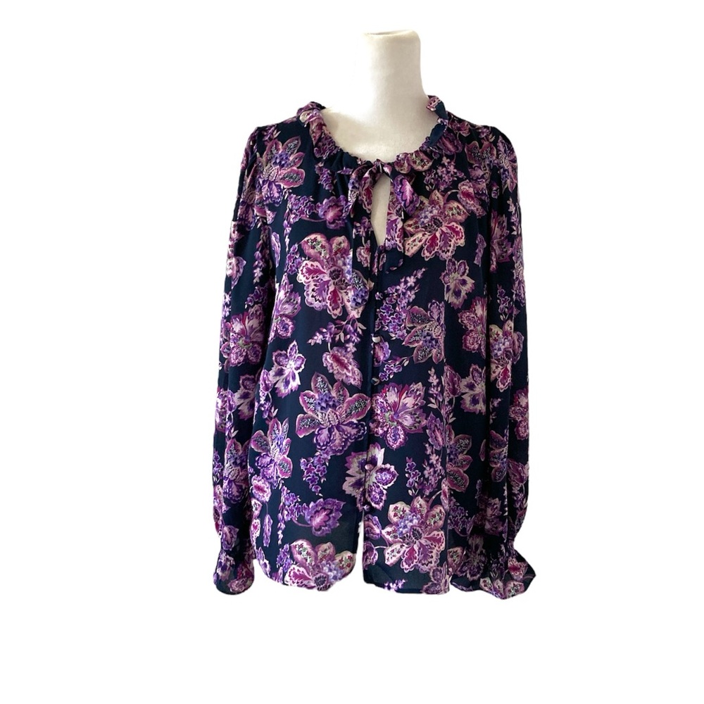 LOFT Medium Pink and Purple Tie Front Blouse